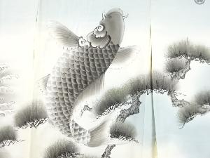 アンティーク　作家物　手描き鯉の滝登り紋付男児着物
